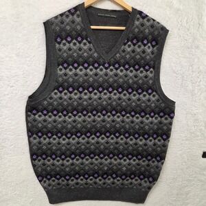 Robert Trent Jones Mens Argyle V Neck Sweater Vest L Wool Alpaca Gray Purple